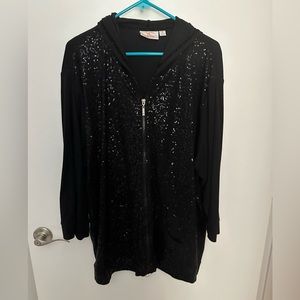 3xl black, sequined front with zipper hoodie